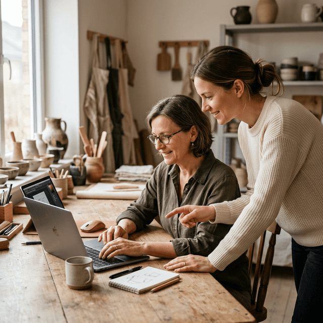 Artisan accompagné sur ordinateur